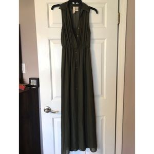 Olive Green Maxi dress with sheer overlay